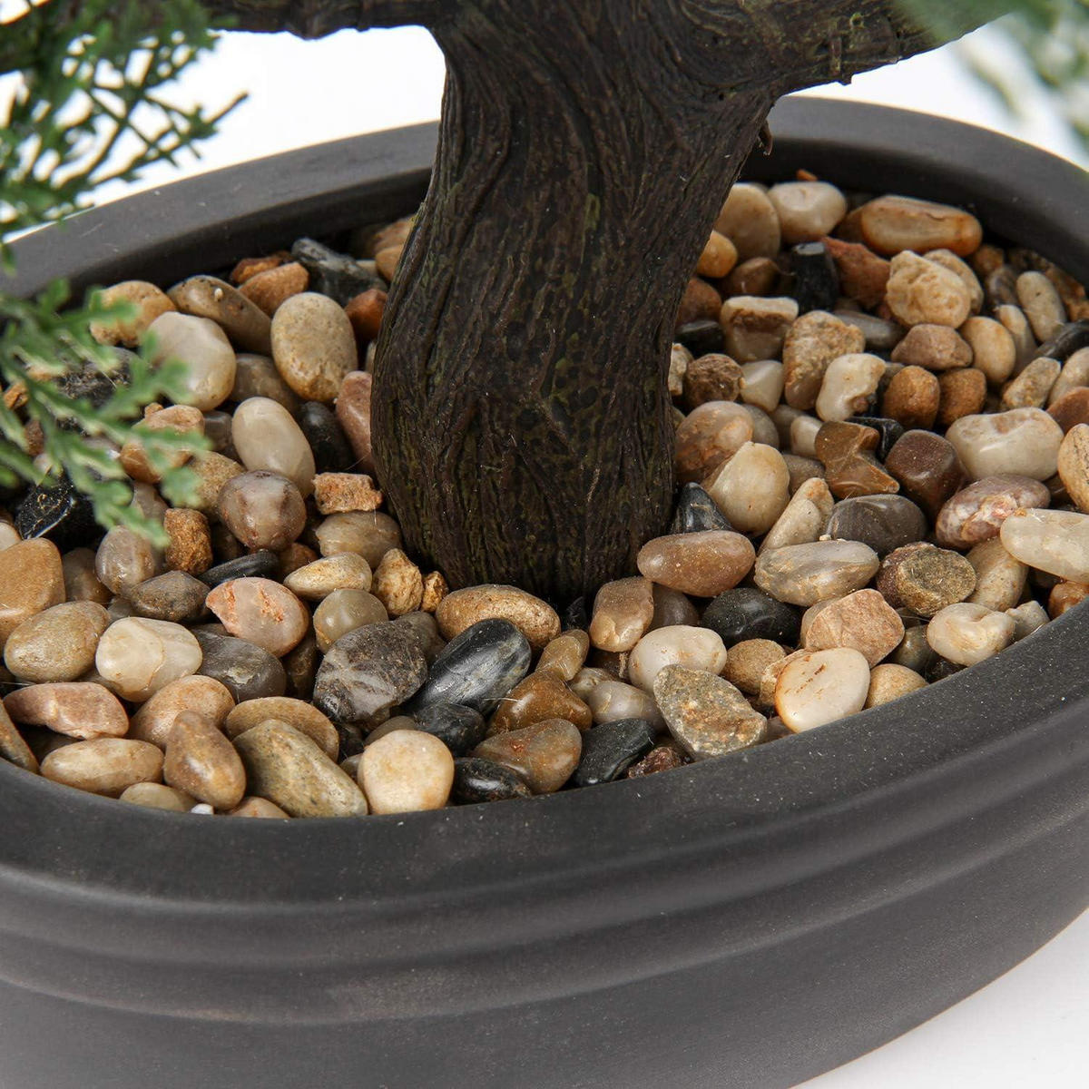 KUNSTBONSAI Zeder mit Keramik-Übertopf Schwarz 36 cm - Grün, Kunststoff (36cm)