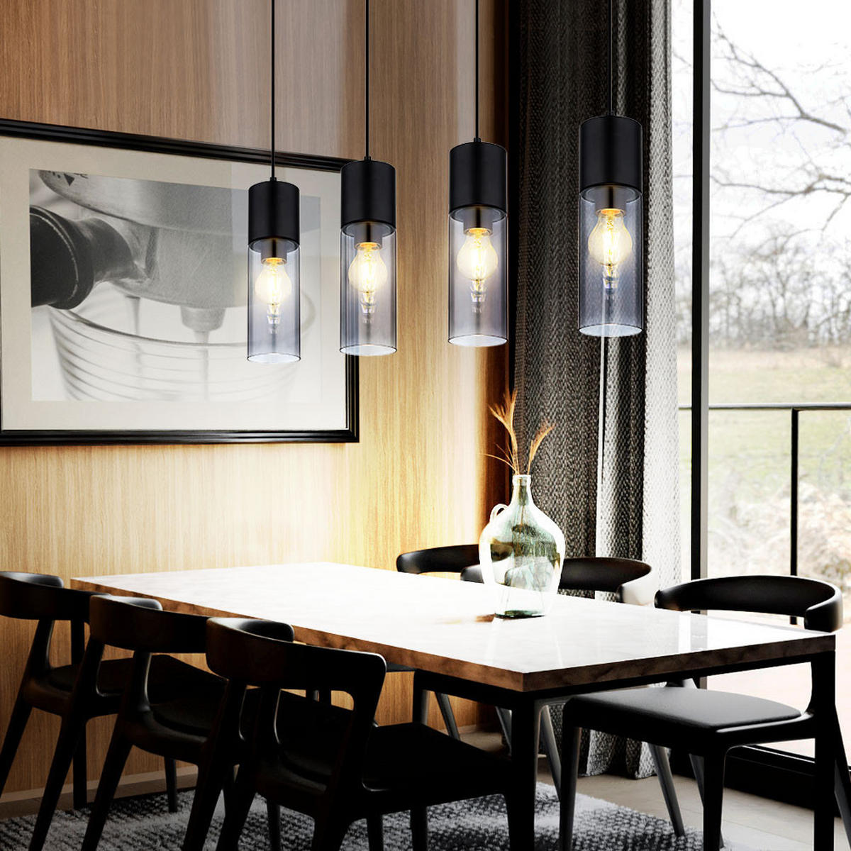 LED HÄNGELEUCHTE Metall Grau Rauchglas 4-Flammig - Grau, Glas (80/9/156cm)