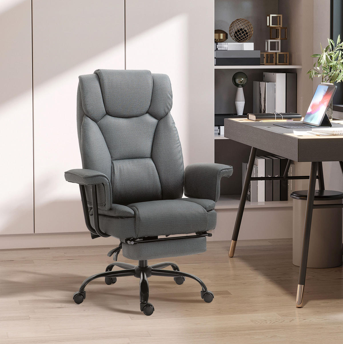 BÜROSTUHL ergonomisch mit Liegefunktion Kunstleder Grau - Grau, Kunststoff (80/126/68cm) - Meubliv