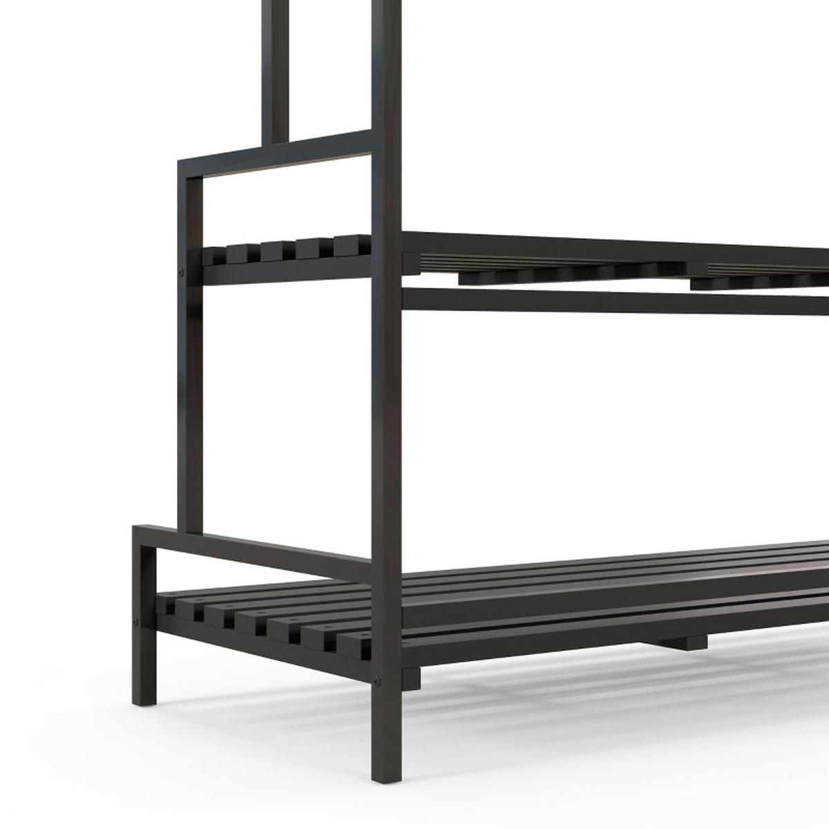 GARTENREGAL aus Metall 110x50x170 cm Schwarz mit 3 Ebenen & 6 Haken - Schwarz, Metall (50/170/110cm) - Modfu