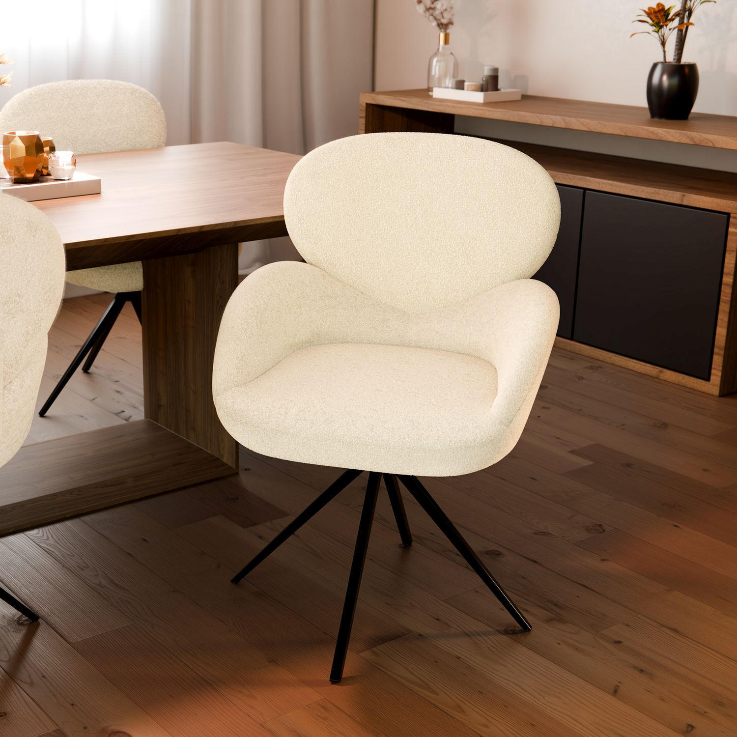 DREHSTUHL Albano Bouclé Creme - Creme, Textil (59/90/65cm) - Juskys