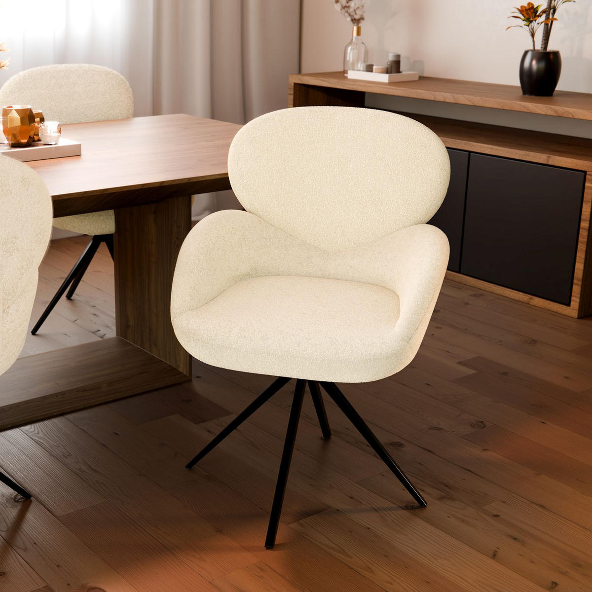 DREHSTUHL Albano Bouclé Creme - Creme, Textil (59/90/65cm) - Juskys