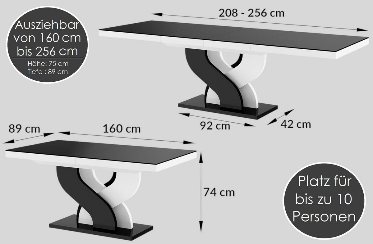 ESSTISCH rechteckig Eiche Artisan - Weiß Hochglanz ausziehbar 160-256 cm - Weiß Hochglanz/Eiche Artisan, Holzwerkstoff (89/160/74cm) - designimpex