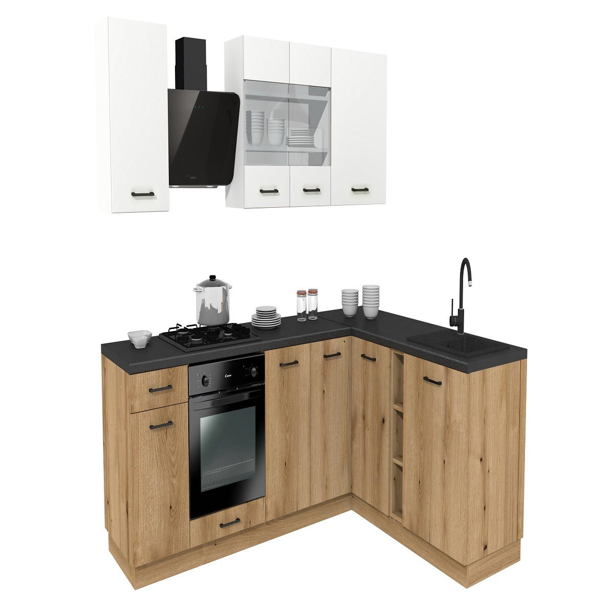 WINKELKÜCHE 240x180 cm mit Arbeitsplatte - SIMPLY Z22 - in Eiche / Weiß Matt - Eichefarben/Weiß, Holz/Holzwerkstoff (420/212/53cm)