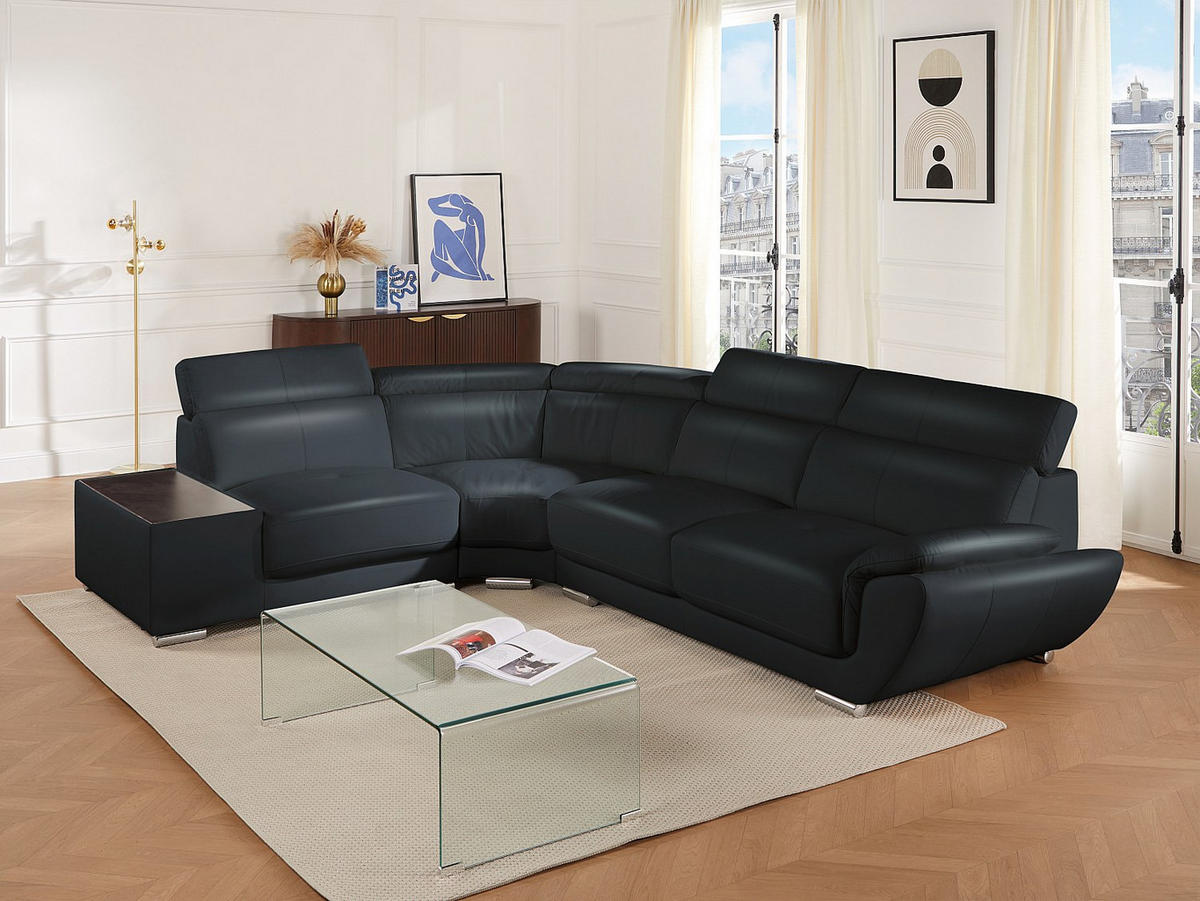 ECKSOFA Leder - Ecke Links - Schwarz - NAHIA - Schwarz, Leder (306/240cm) - Vente-Unique