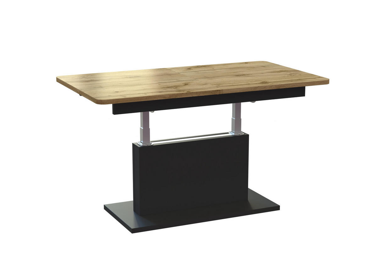 COUCHTISCH rechteckig Eiche Wotan - Schwarz matt 126/70/58 cm - Eiche Wotan/Schwarz, Holzwerkstoff (70/126/58cm) - designimpex
