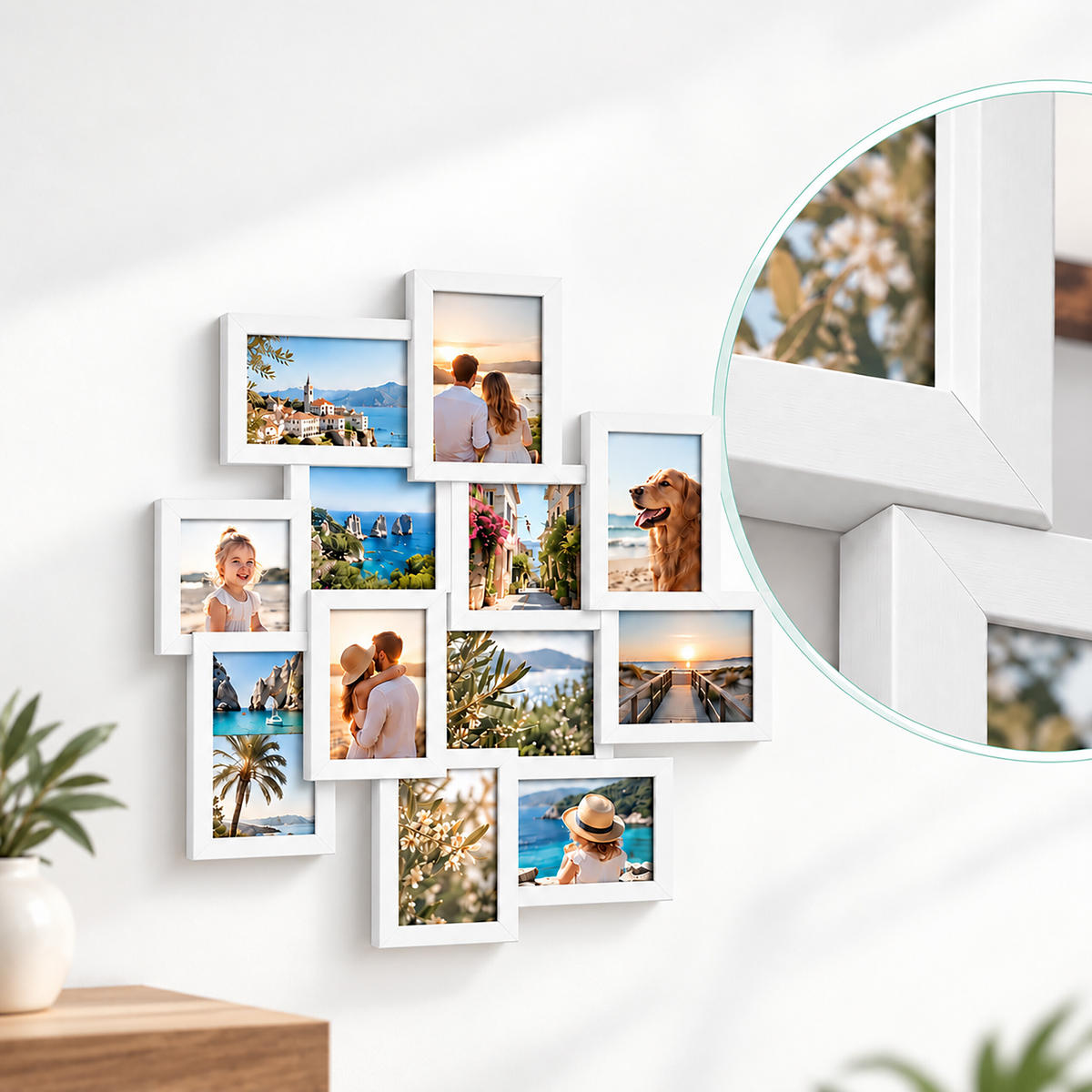 RAMĂ alb colaj pentru 12 fotografii 10x15 cm - alb, material plastic/compozit lemnos (62/64.5/3.5cm) - Relaxdays