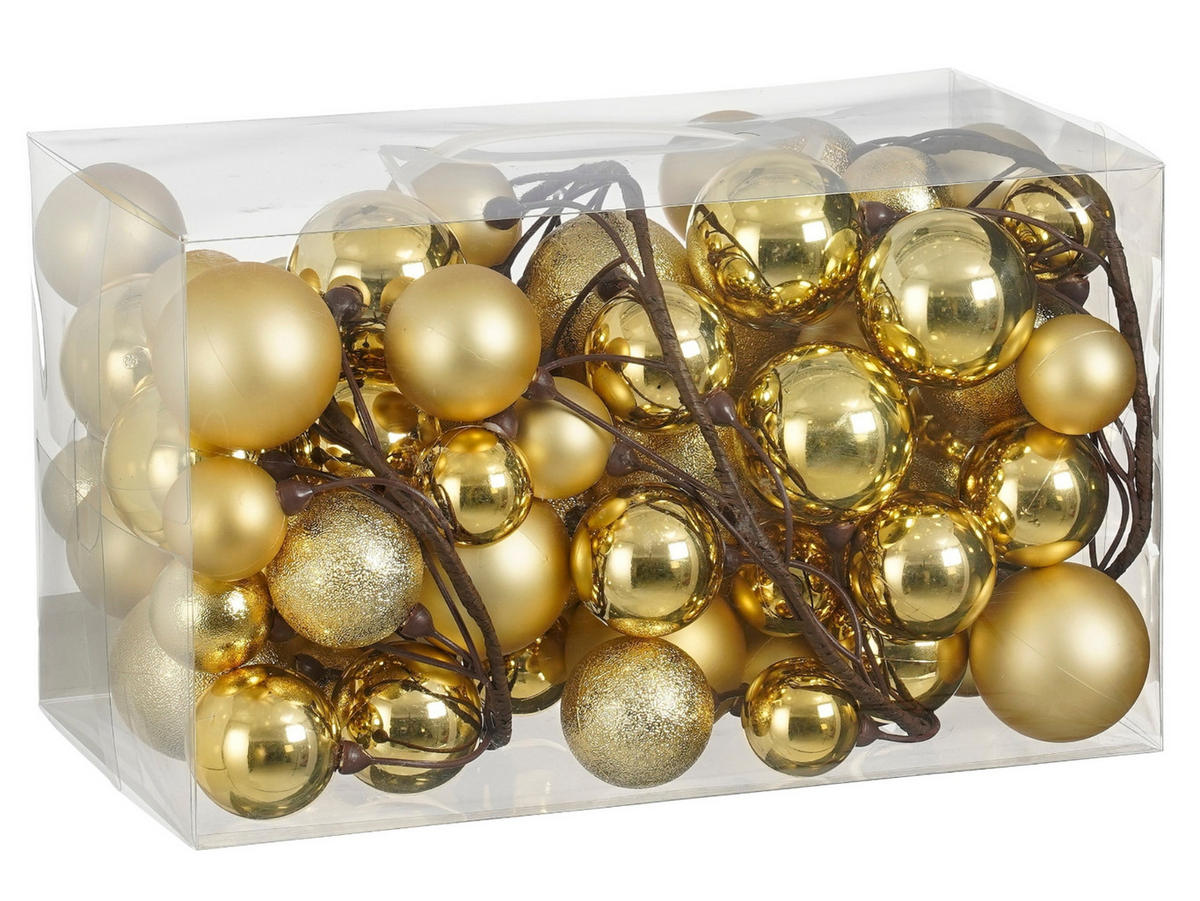 WEIHNACHTSGIRLANDEN-SET 80-teiliges mit Kugeln 4, 5, 6 cm gold, 180 cm - Goldfarben, Kunststoff (6/6/180cm) - LAALU