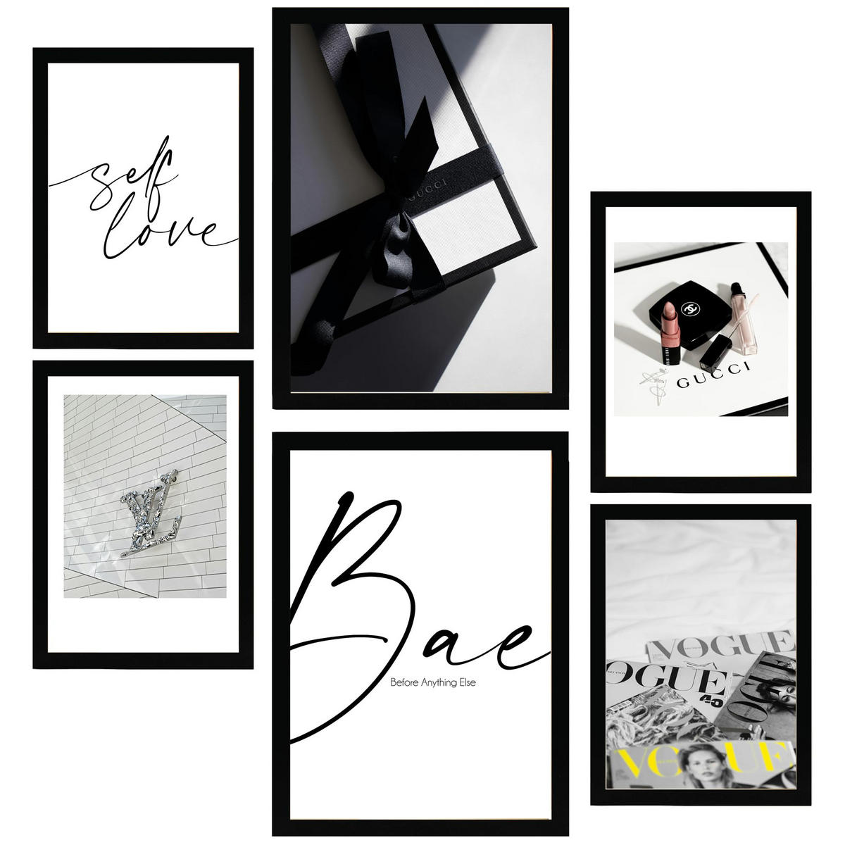 POSTER Set Mit 6 Mode Luxus A3 & A4 Schwarzer Rahmen - Schwarz, Papier (29/3cm) - Nacnic