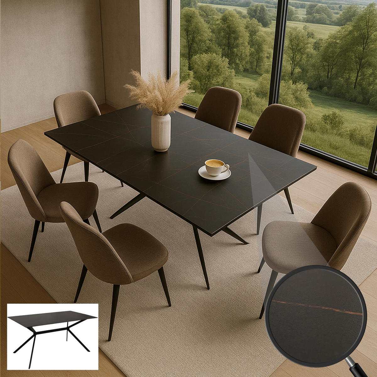 ESSZIMMERTISCH eckig Schwarz - Schwarz, Stein (90/160/76cm) - MCW