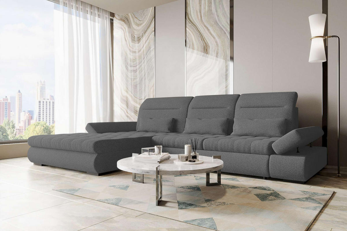 ECKSOFA Toscana Plus Strukturstoff inkl. Schlaffunktion - Anthrazit, Textil (179/300cm) - 99rooms