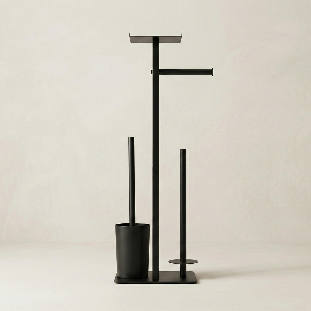 PAPIERSTÄNDER STILK mit Bürstenbehälter und Handyablage HYLA - Schwarz, Metall (18/65/21cm)