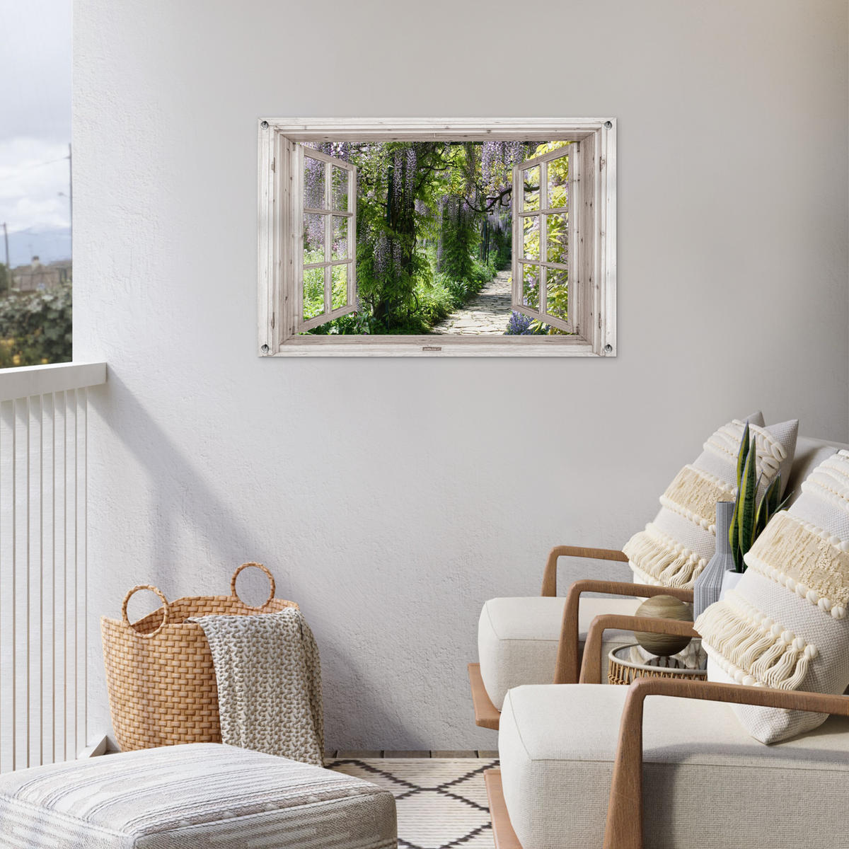 ZAHRADNÍ PLAKÁT Vistárie - Květiny - Pohled - Strom - Jaro 90x60 cm - béžová, plast (90/60/0.2cm) - OnlyWow