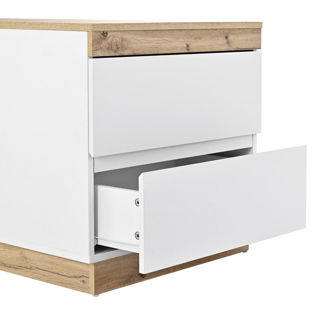 NACHTTISCH aus E1-Spanplatte 55x40x55 cm Weiß/Eiche mit 2 Schubladen und Stauraum - Eichefarben, Holzwerkstoff (55/40/55cm) - Modfu