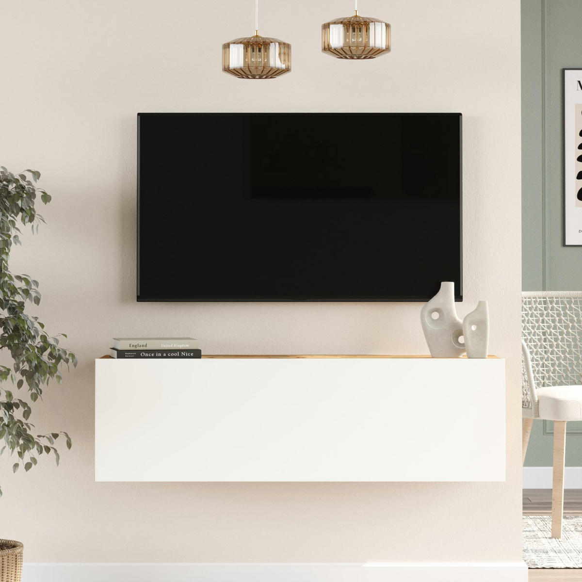 TV-ELEMENT Lapinlahti - Weiß, Holzwerkstoff (100/29.5/31.5cm) - [en.casa]
