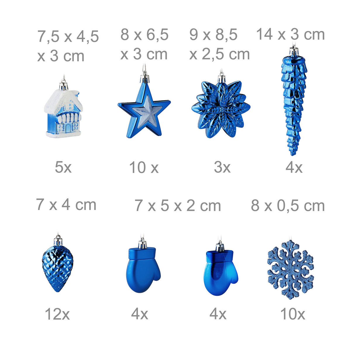 100-TLG.WEIHNACHTSKUGELN-SET - Blau, Kunststoff (30/24/12cm) - Relaxdays