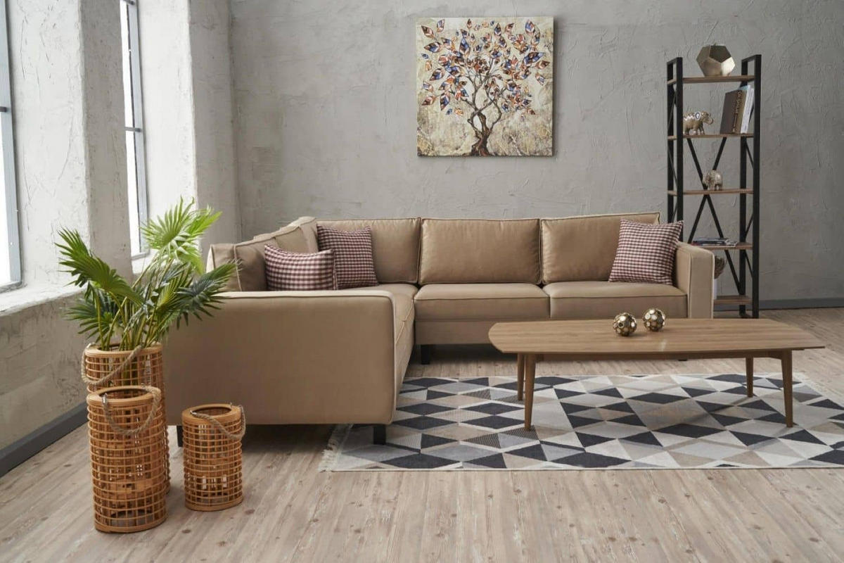 ECKSOFA schlichte Eleganz, lose Rückenkissen - Beige/Schwarz, Holz/Buchenholz (258/258cm) - myHomelando