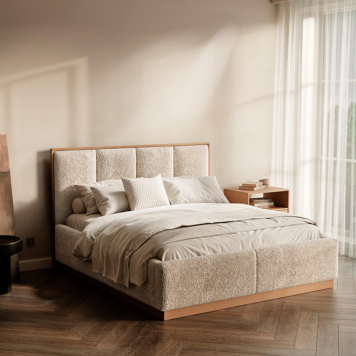 POLSTERBETT RIZZ 160/200 cm Bettkasten, ohne Matratze, Hellbeige - Sandfarben, Textil/Metall (160/200cm) - Idohome