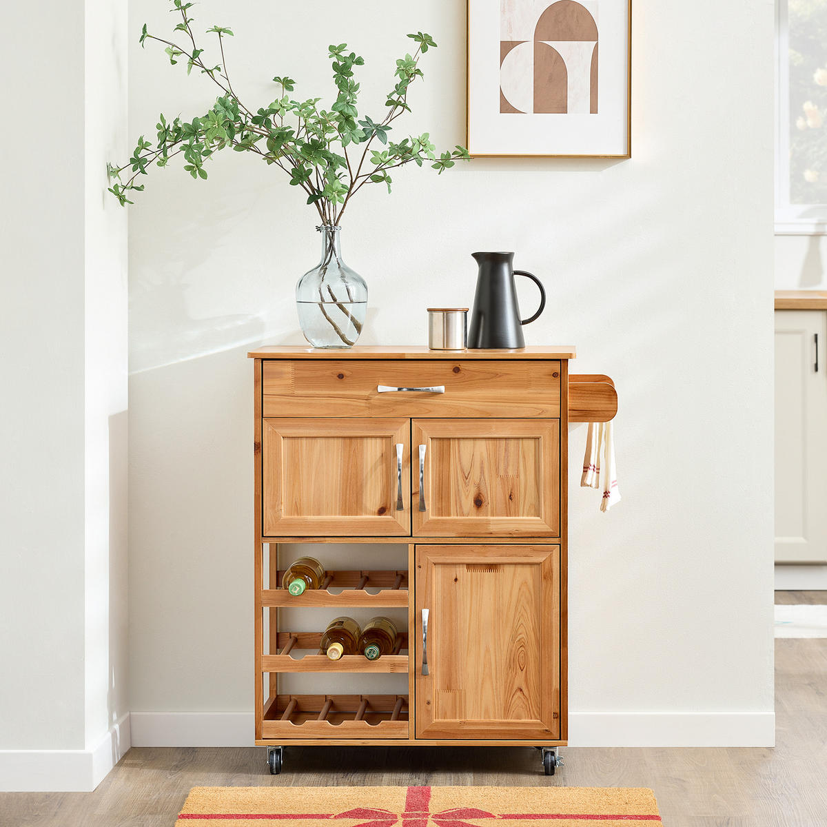 SERVIERWAGEN aus Holz, 66×86×38cm - Naturfarben, Holz (66/86/38cm) - SoBuy