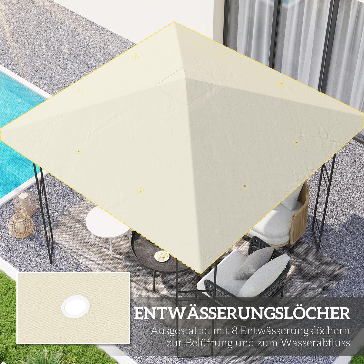 ERSATZDACH für Pavillon 3 x 3 m wasserabweisend Pavillondach UPF30+ Ersatzbezug Oxford-Stoff, 370 g/m², Cremeweiß - Creme, Textil (298/1/298cm)