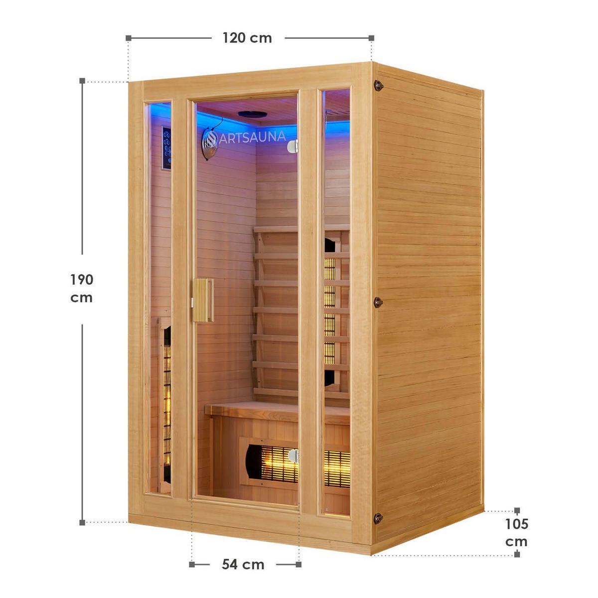 INFRAROTKABINE Nyborg S120V mit Vollspektrum-, Flächenstrahler & Hemlockholz - Naturfarben, Holz (120/190/105cm) - Artsauna