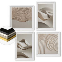 WANDBILDER 4er-Set - 50x50 cm & 40x60 cm Weißer Rahmen - Abstrakte beige Wellen - Weiß, Kunststoff (50/50cm) - ArtPrintCave