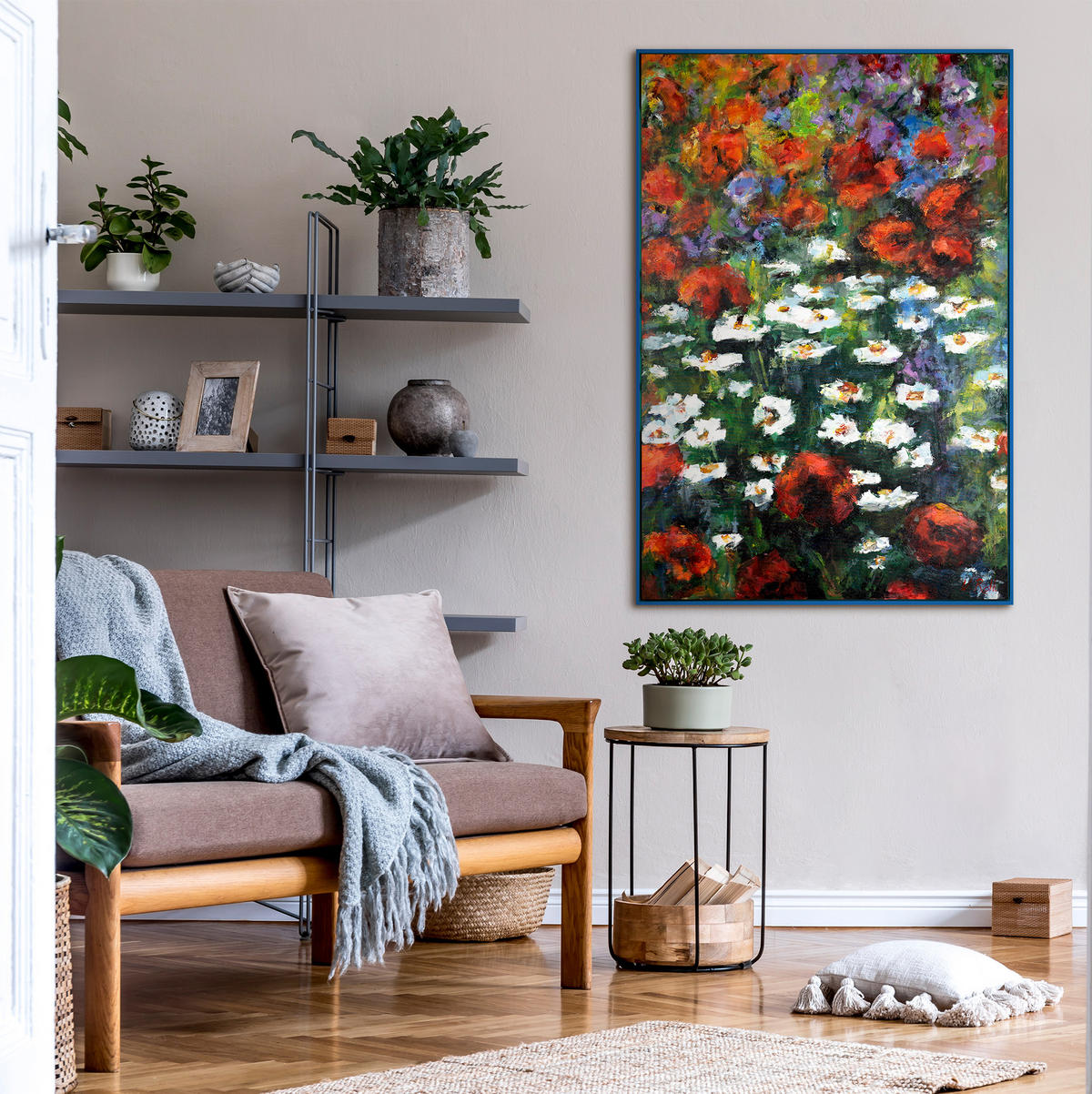 GEMÄLDE Blühende Weiten Schattenfugenrahmen Blau 120x80 cm - Blau, Holz (120/80cm) - YS-art gallery