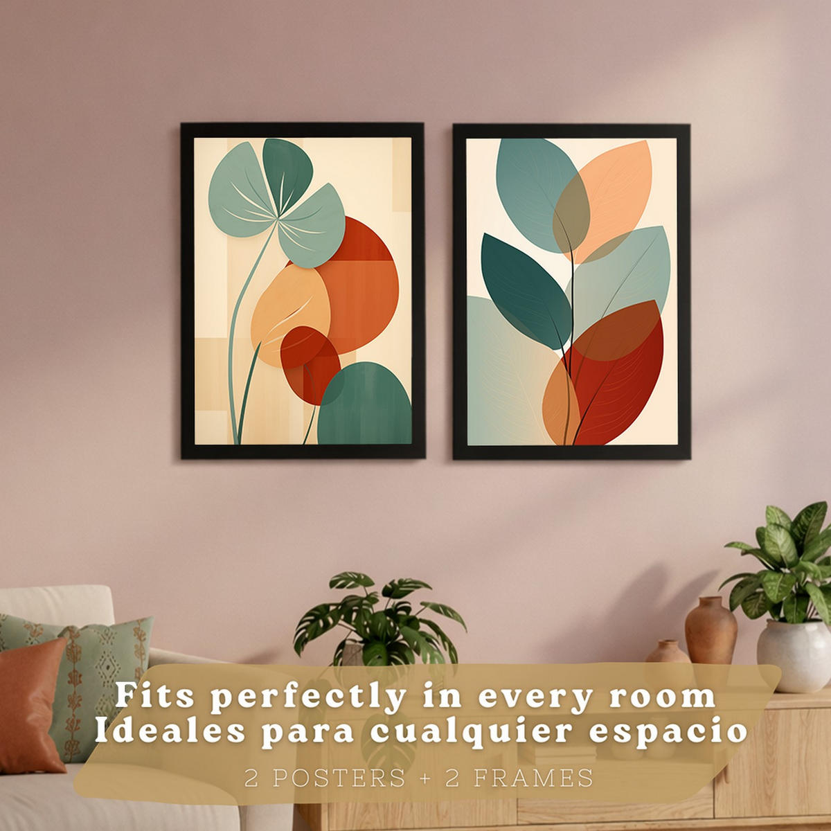 PLAKAT Sada 2 Botanické A3 Černý rám - černá, papír (29.7/1/42cm) - Nacnic