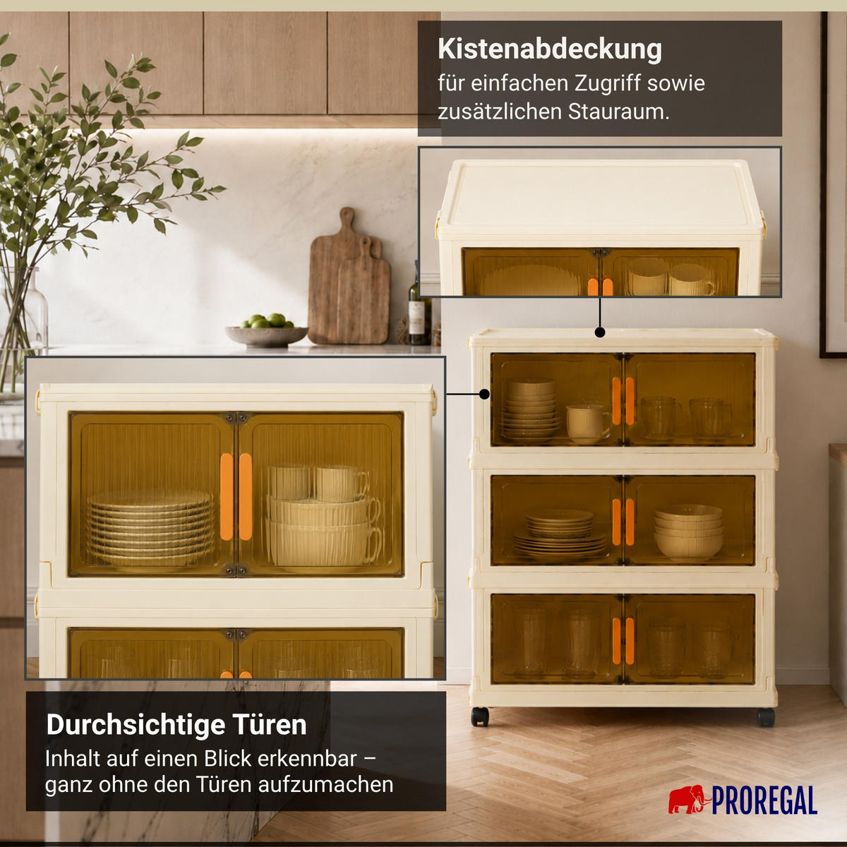AUFBEWAHRUNGSBOXEN EasyCube stapelbar 4 Ebenen und Rollen 38L Weiß-Transparent - Weiß, Kunststoff (60/25.5/28cm) - BERLINLODGE