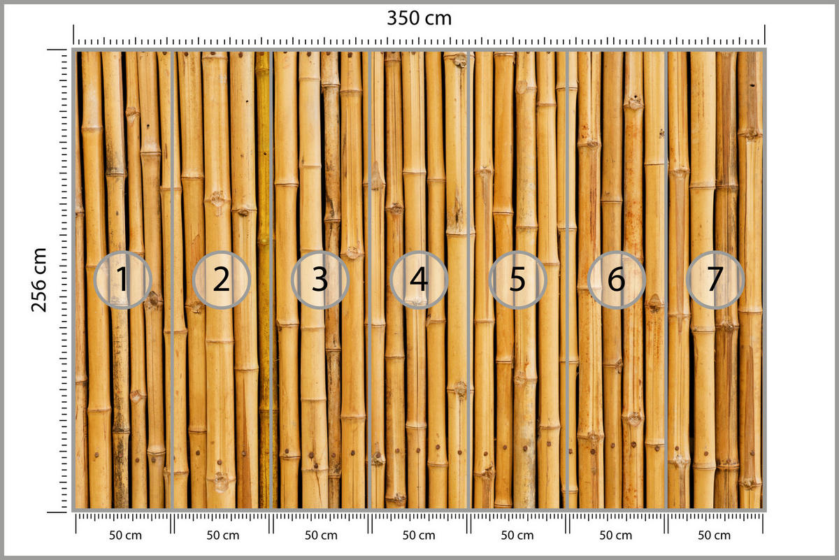 FOTOTAPETE für Küche Bambus Imitation Braune Wand Rustikal 350x256 - Orange/Braun, Papier (350/256cm) - Muralo