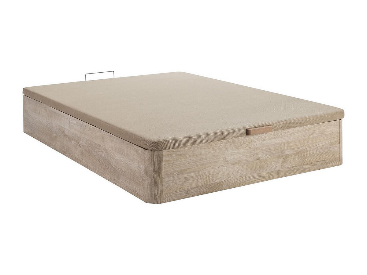 MATRATZE und Bettgestell mit Lattenrost und Bettkasten - 2 Personen - Stoff, Holz, Platte - Naturfarben Hell, Weiß - - Naturfarben/Weiß, Holz/Holzwerkstoff (140/190cm) - Vente-Unique