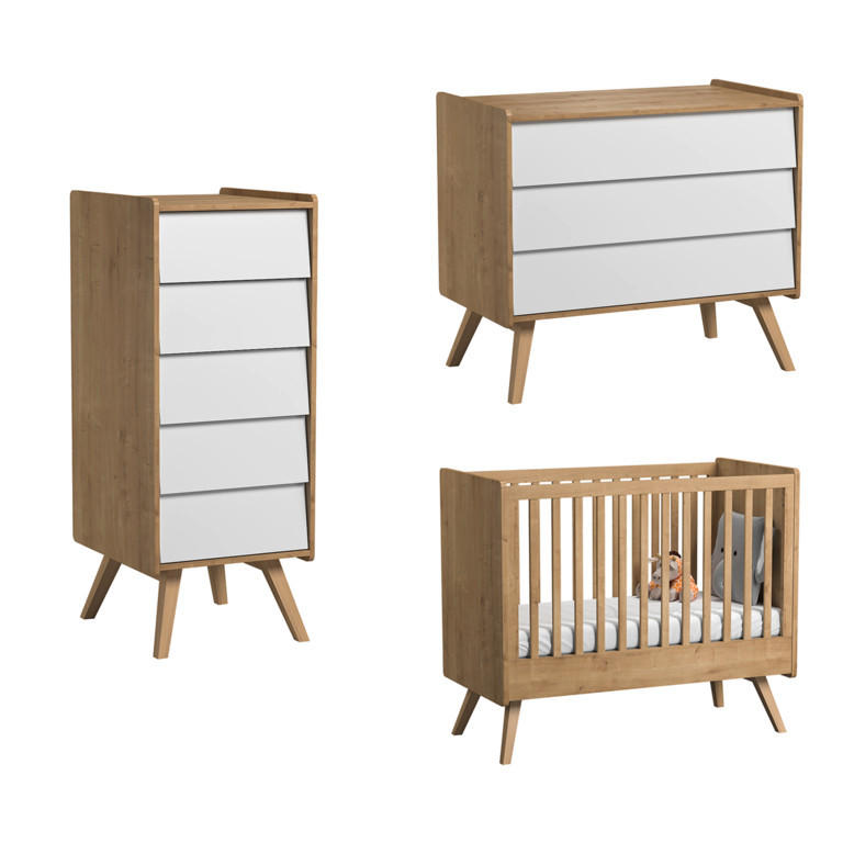 SOBA ZA BEBE 3-dijelni drvo i bijela - bijela, drvni materijal (125/103/65cm) - Petits-meubles