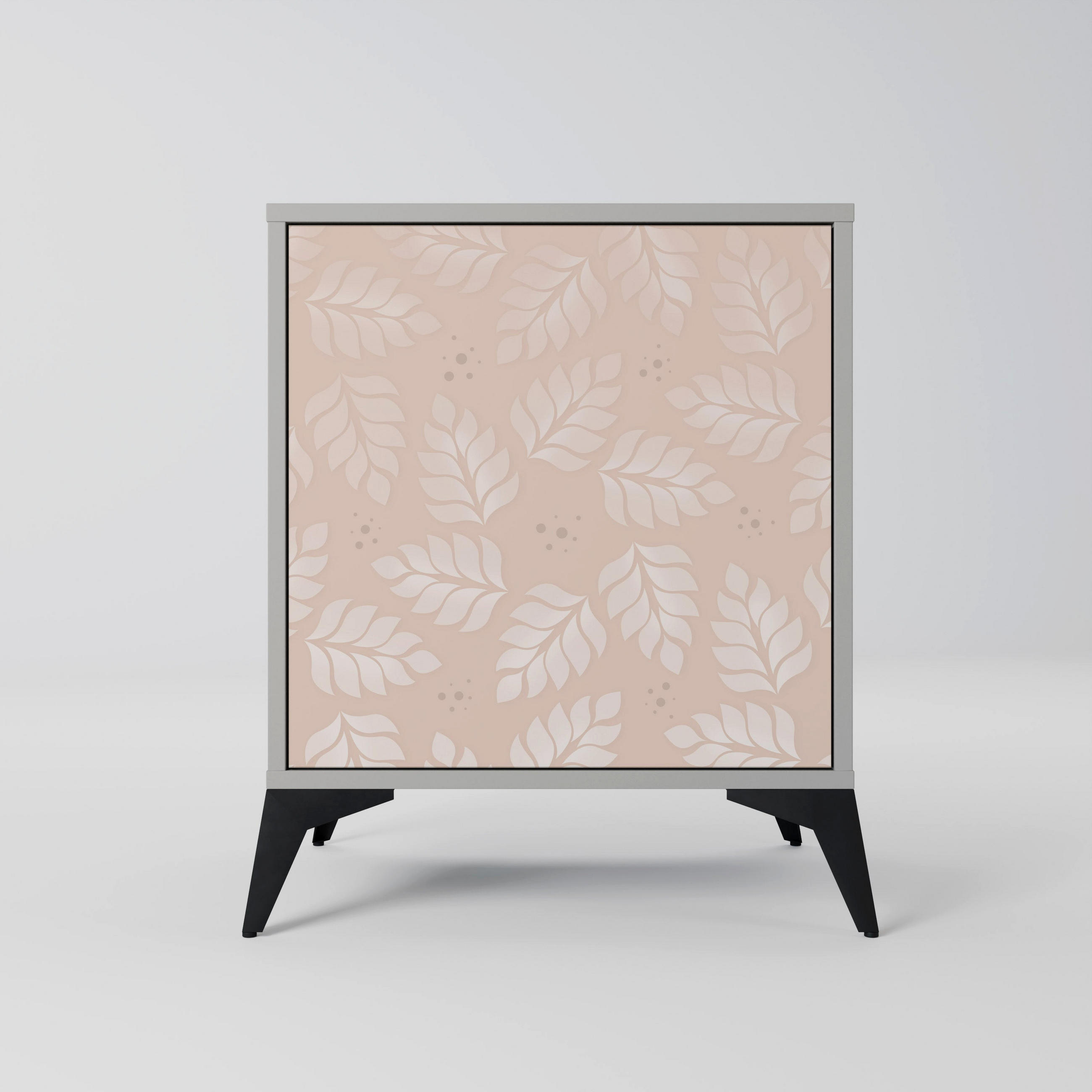 SIDEBOARD LEAVES ON BEIGE, Grau, 57,5x42x70,5 cm, Schwarze Metall-Sternfüße - Multicolor/Schwarz, Holzwerkstoff/Metall (57.5/70.5/42cm) - SpaceRebels