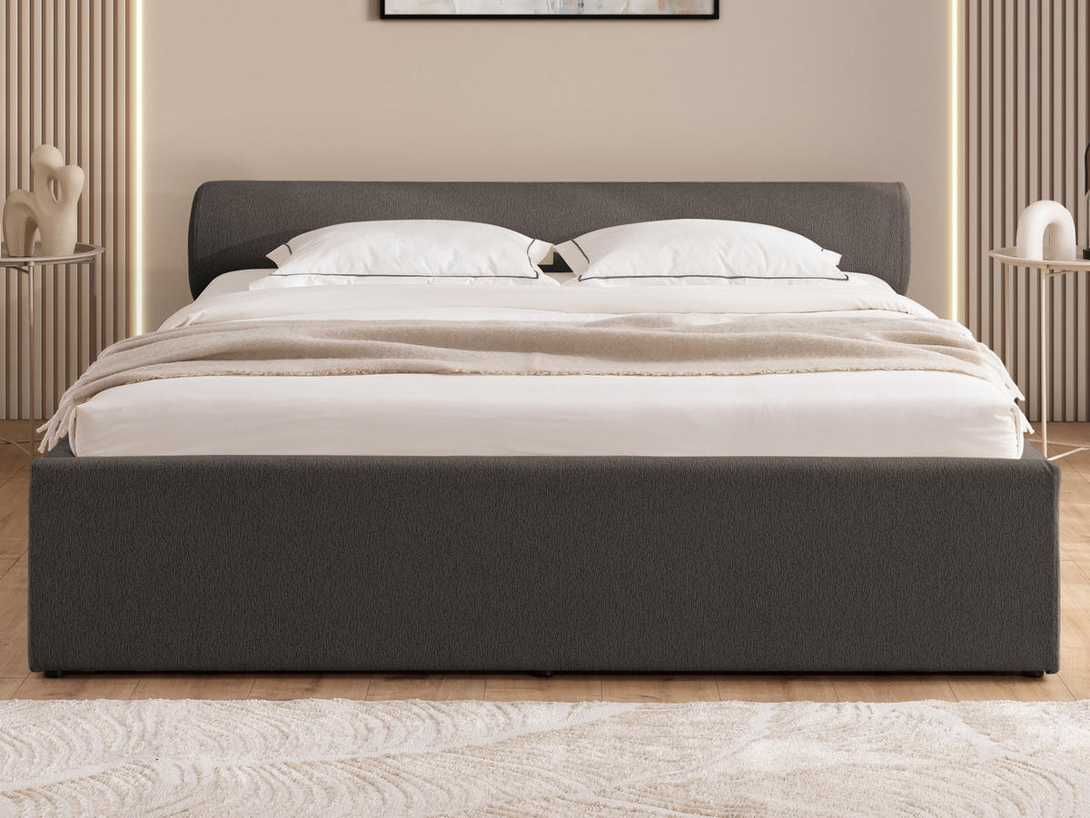 POLSTERBETT 160/200 cm Josy im Designer-Look mit Bettkasten und Lattenrost aus Anthrazit Chenille-Stoff - Anthrazit/Schwarz, Holz/Kunststoff (160/200cm) - S-Style Möbel