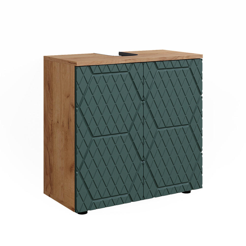 WASCHBECKENUNTERSCHRANK Irma Grün 60 x 59 cm - Eiche Wotan/Grün, Holzwerkstoff (60/59/30cm) - Vicco