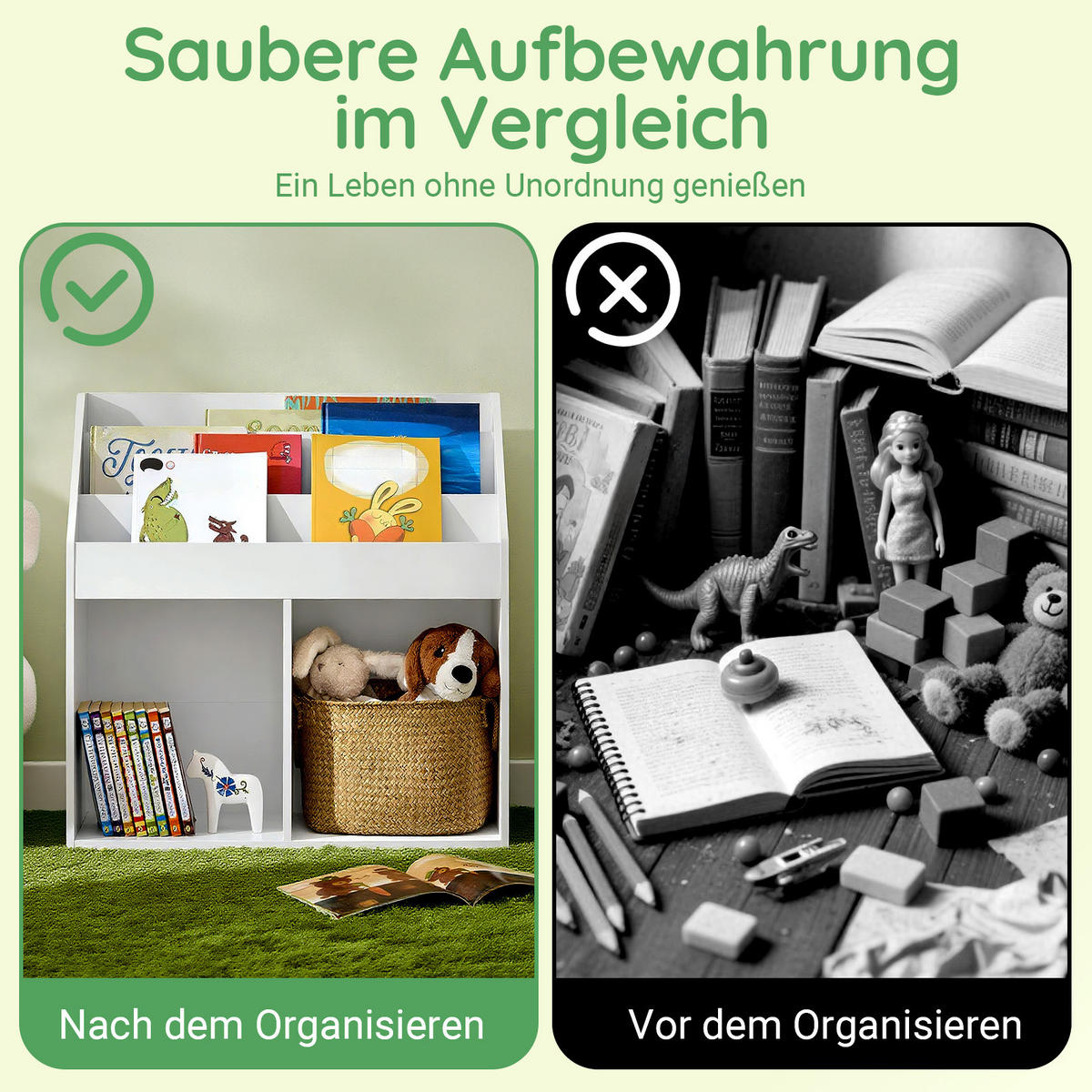 KINDER BÜCHERREGAL Weiß 68x68x30cm - Weiß, Holzwerkstoff (73/80/30cm) - SoBuy