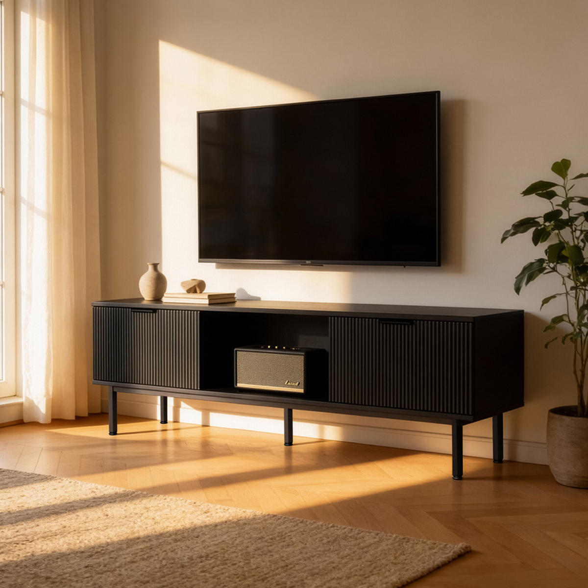 TV-SCHRANK NYLA - Schwarz, 160 x 43 cm - Schwarz, Holzwerkstoff (160/43/42cm) - Home Deluxe