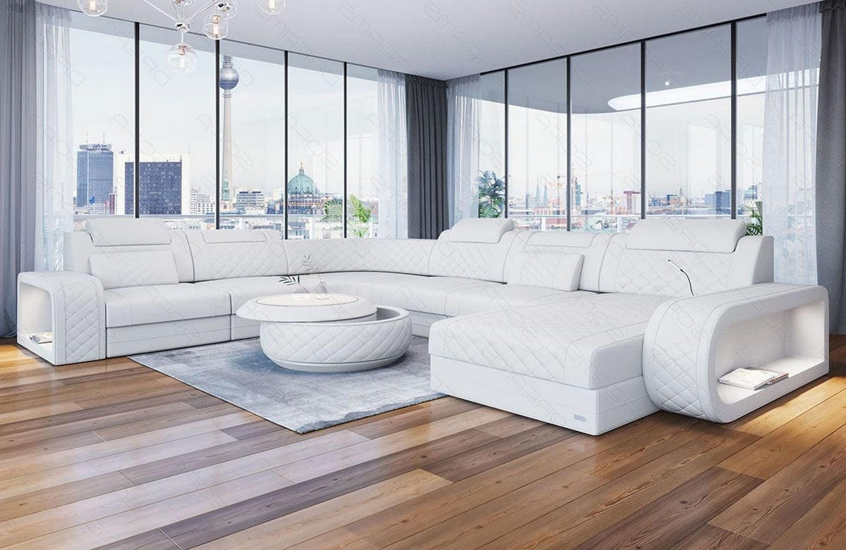 WOHNLANDSCHAFT Berlin U-Form Mini Weiß Kunstleder - Weiß, Textil (264/80/362cm)