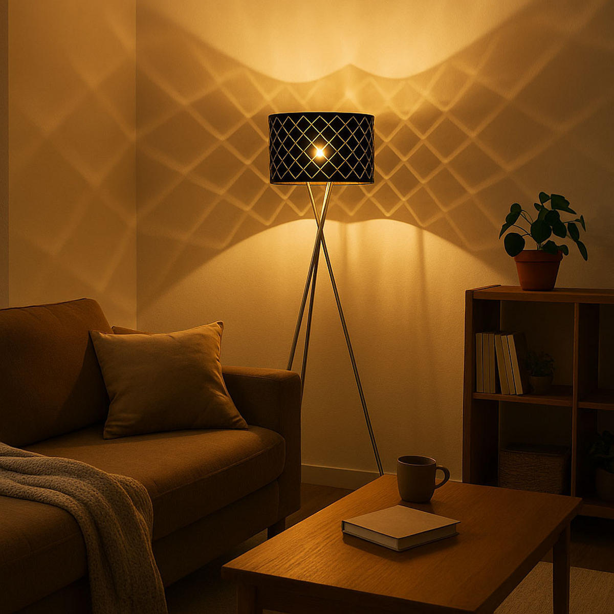 LED STEHLEUCHTE Metall Textil Schwarz Gold - Schwarz, Metall (62/62/158cm) - Globo Lighting