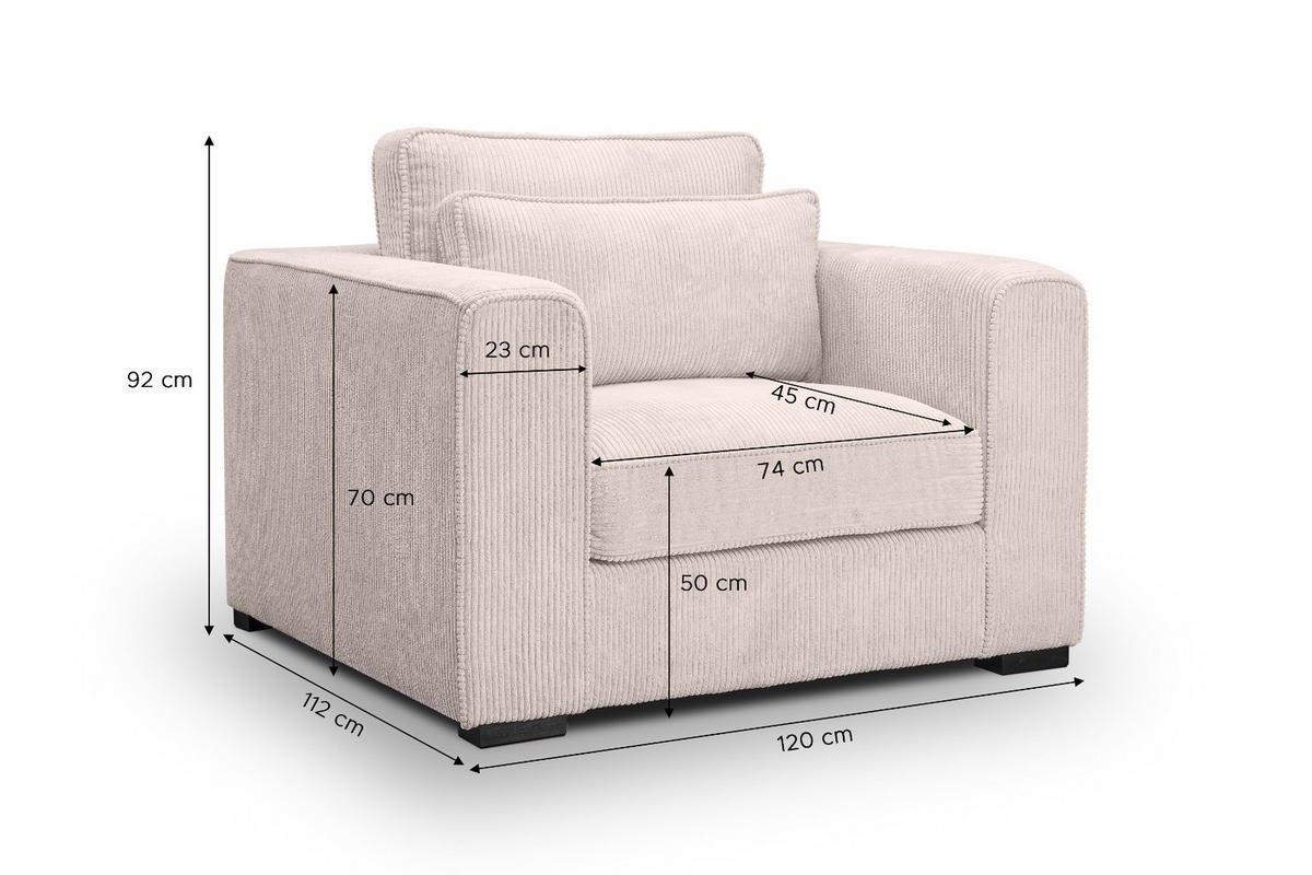 SESSEL grau-beige Cord, Loungesessel 120 cm, Wohnzimmersessel mit Wellenfederung - Beige/Schwarz, Holzwerkstoff/Kunststoff (120/92/112cm) - Inn.Furn