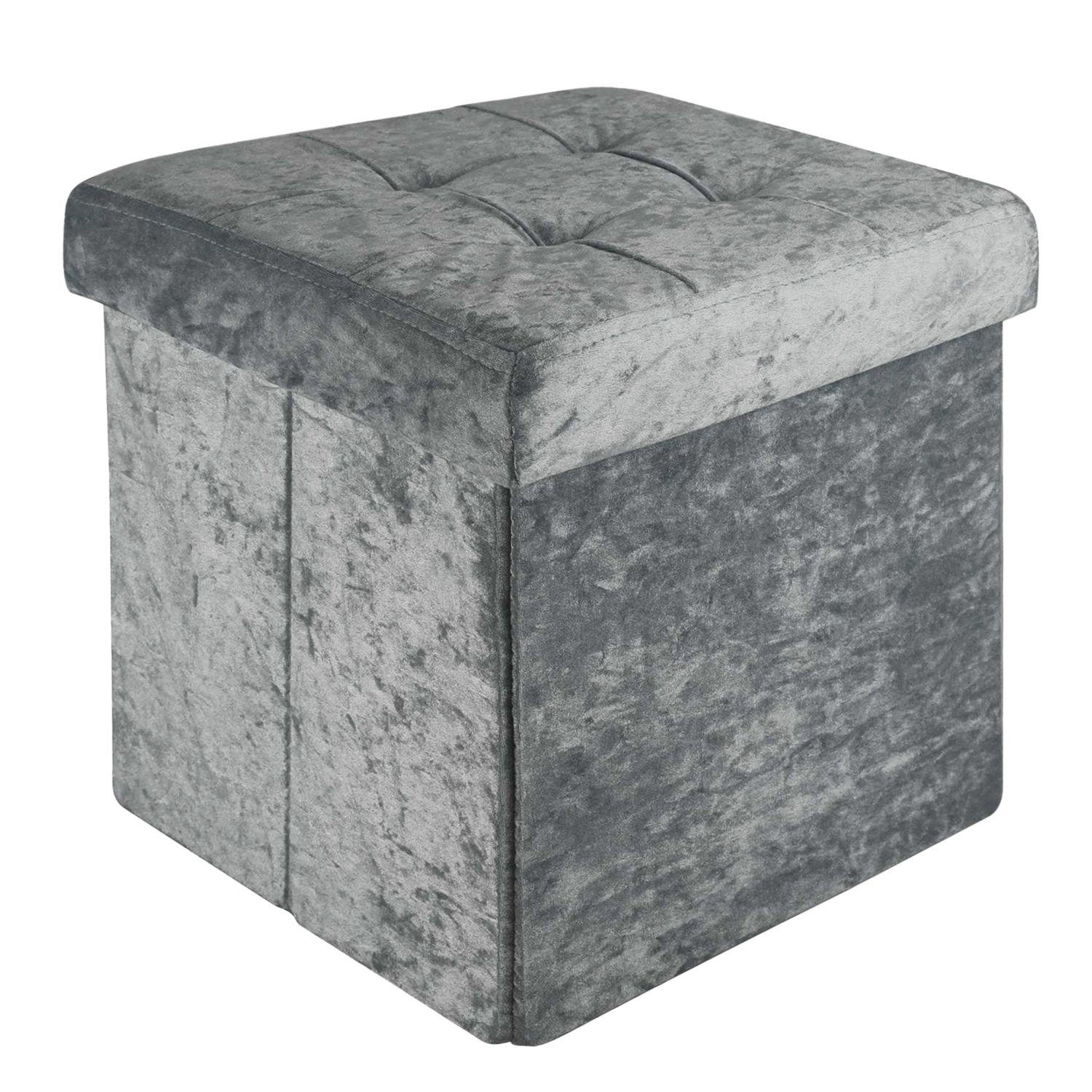 SITZHOCKER Faltbar mit Samtbezug 38/38/38 cm(Grau) - Grau, Karton (38/38/38cm) - Intirilife
