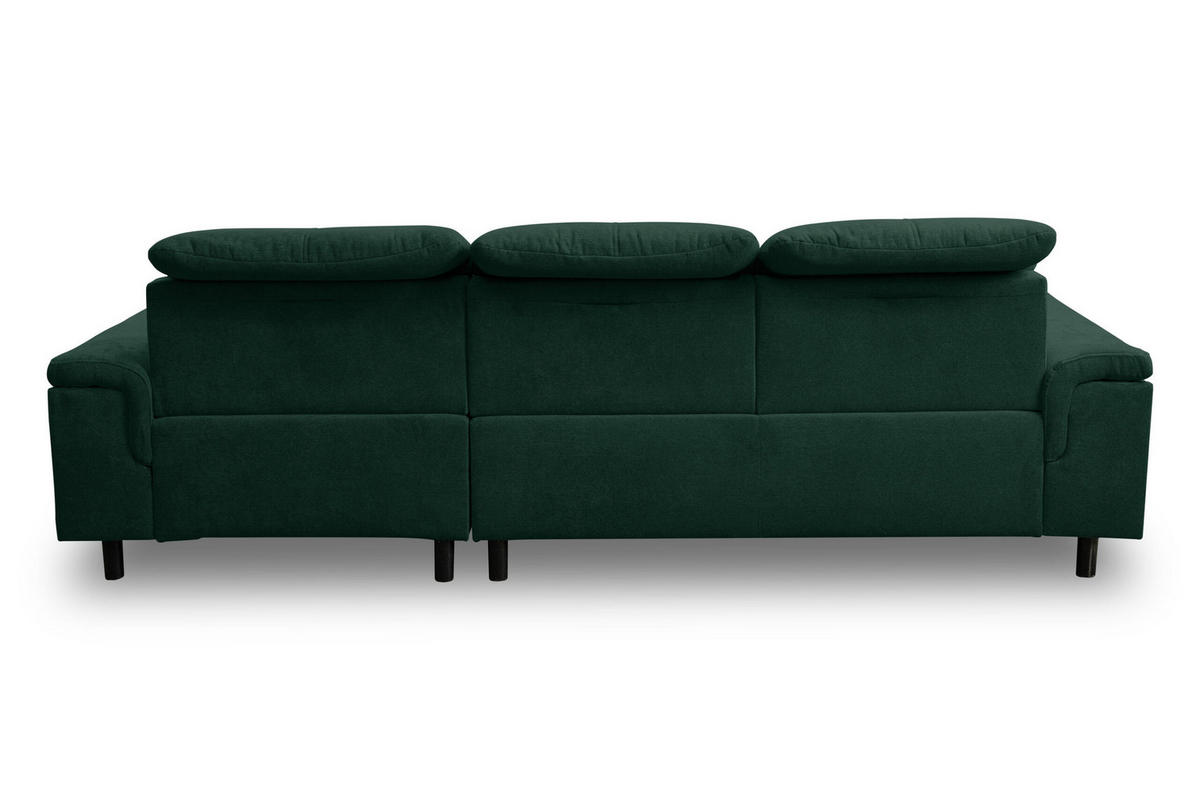 ECKSOFA PANAMA mit Schlaffunktion und Bettkasten, Farbe: Grün, Velourstoff, Ottomane Rechts - Grün, Textil (270/180cm) - VENASI MÖBEL