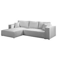 ECKSOFA mit Schlaffunktion - 290 cm - Hellgrau/Schwarz, Kunststoff/Textil (290/185cm) - home24