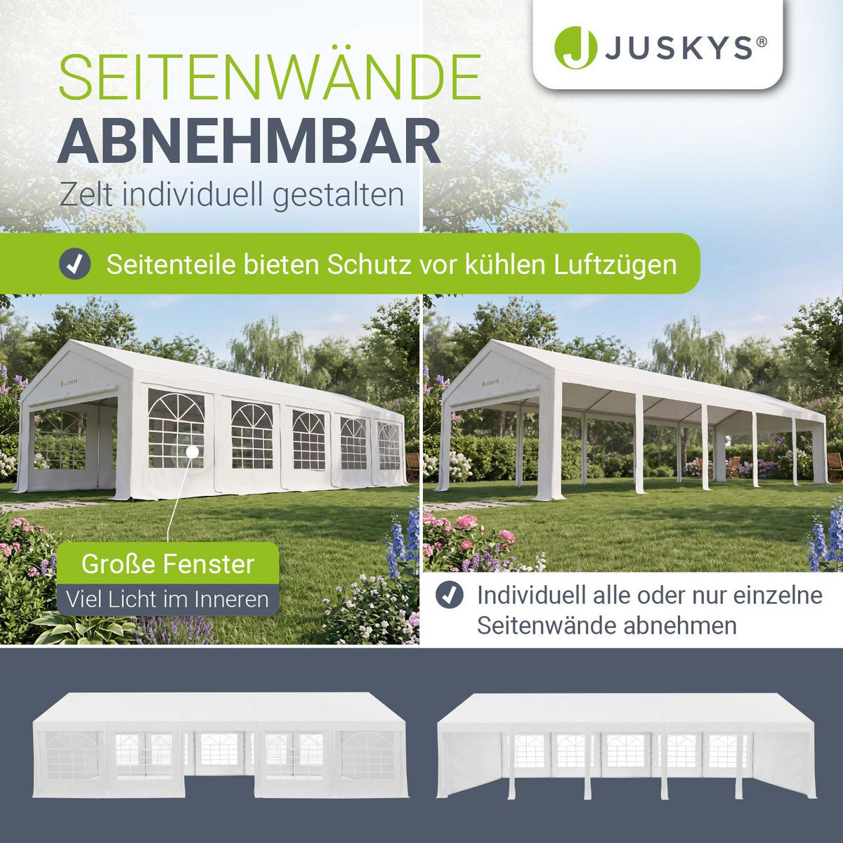 FESTZELT Partyzelt Gala weiß 4x10 m - Weiß, Kunststoff (400/300/1000cm) - Juskys