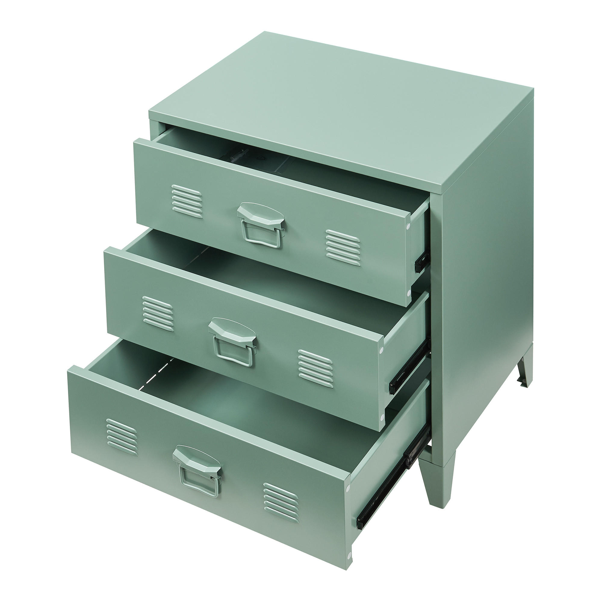 [en.casa] Metallschrank 3 Schubladen | Grün