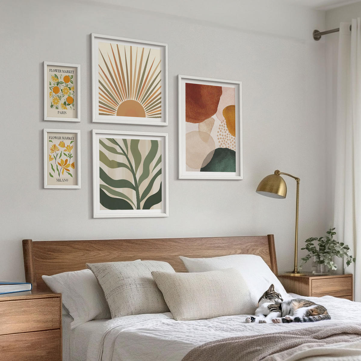 BILDER SET 5er Set - 50x50 cm & 20x30 cm & 40x60 cm Weißer Rahmen - Abstrakte Blumenmotive - Weiß, Kunststoff (40/60cm) - TULUP