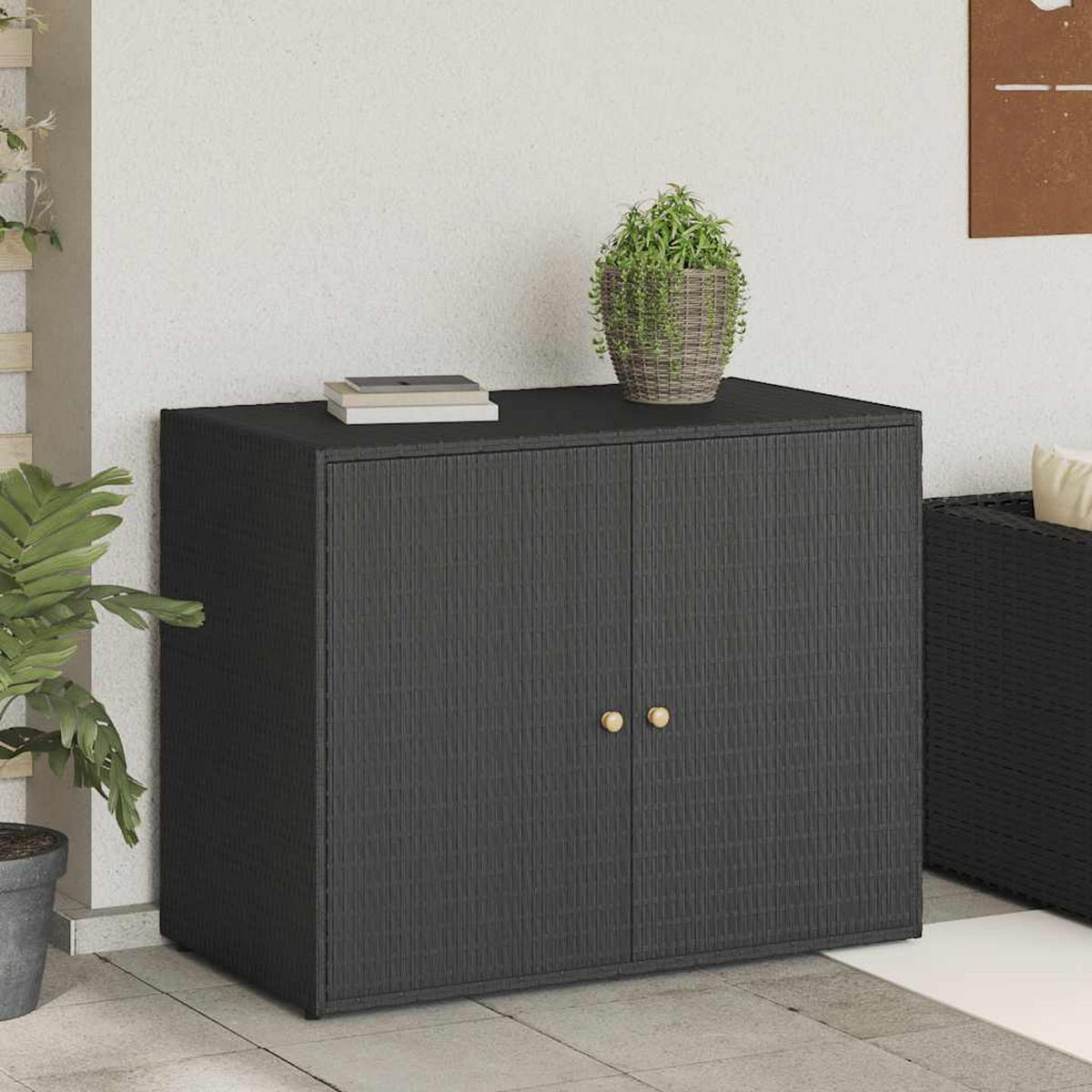 GARTENSCHRANK Schwarz 100/55,5/80 Cm Poly Rattan - Schwarz, Holzwerkstoff (55.5/80/100cm) - vidaXL