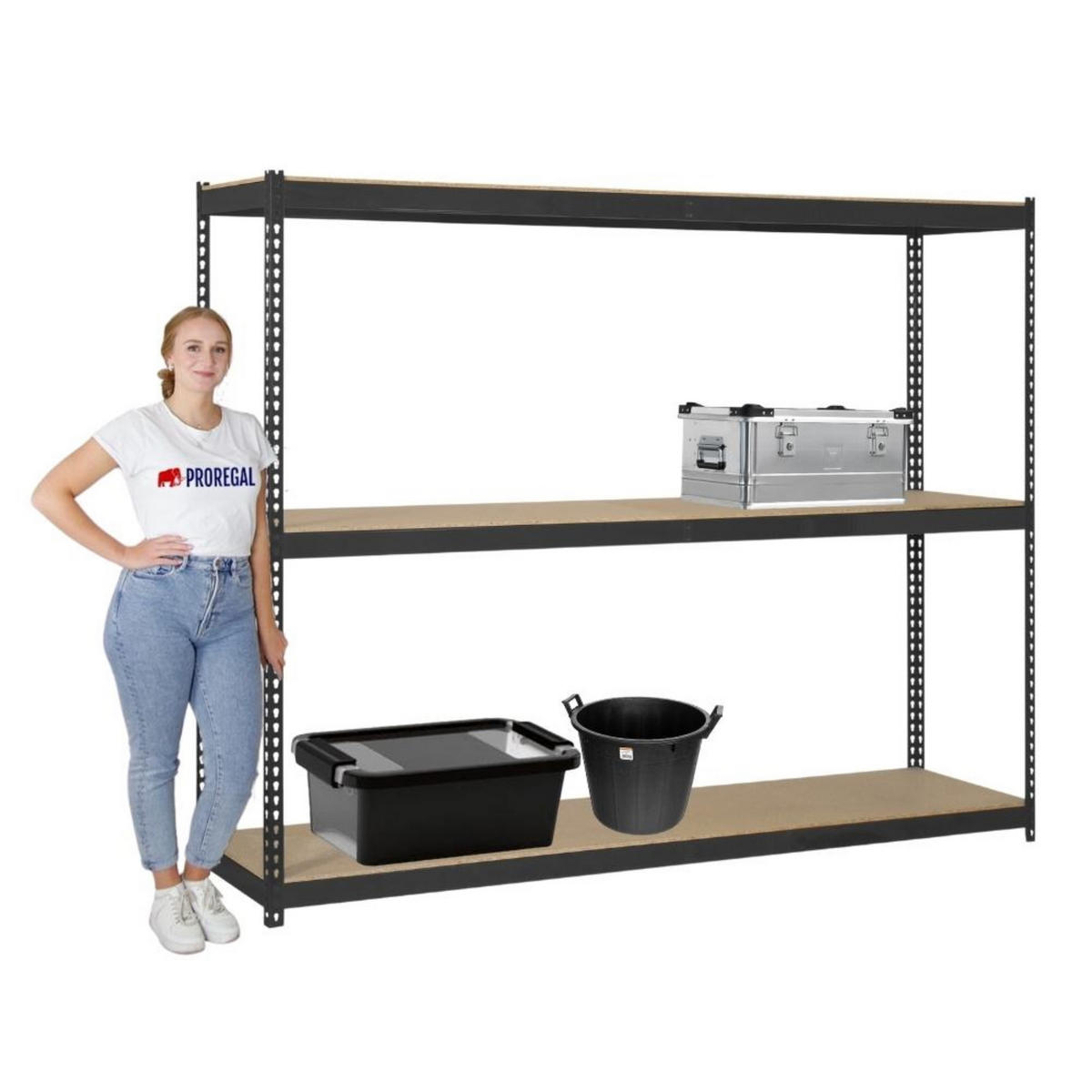 SCHWERLASTREGAL Wood Beast Three HxBxT 200 x 210 x 60 cm 3 Ebenen Fachlast 500 kg Anthrazit - Anthrazit, Metall (210/200/60cm) - PROREGAL