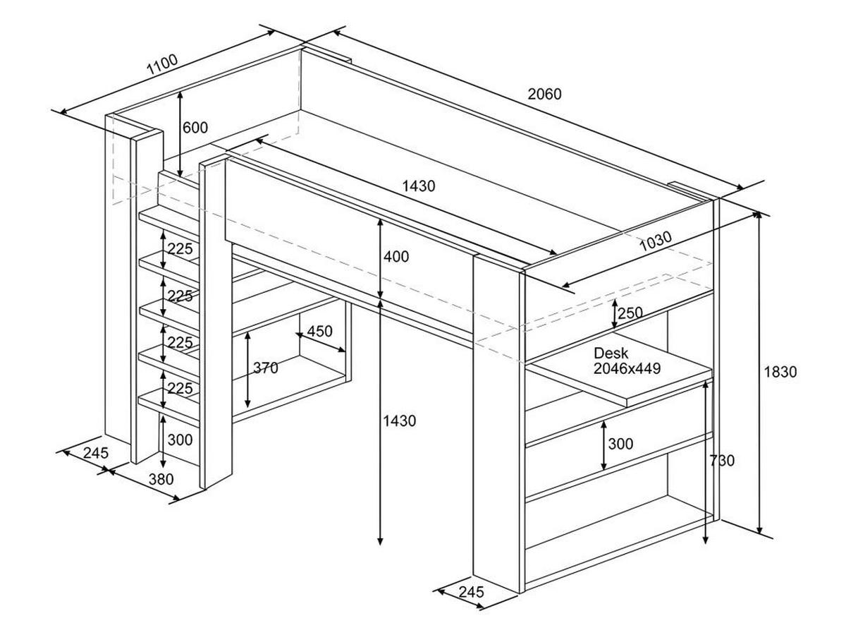 HOCHBETT mit Schreibtisch & Stauraum - 90 x 200 cm - Eichefarben & Weiß - NOAH II - Naturfarben, Holz (110/206cm) - Vente-Unique