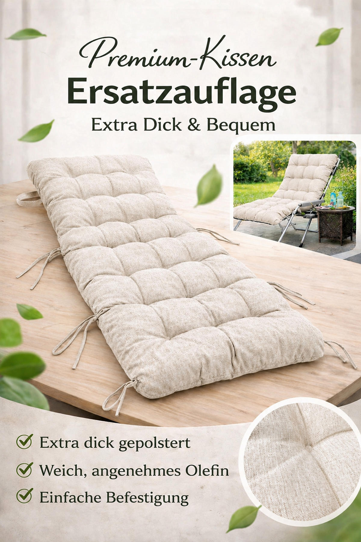 LIEGESTUHLAUFLAGE 157/57 cm Creme - Creme, Textil (57/10/157cm) - QUICK STAR